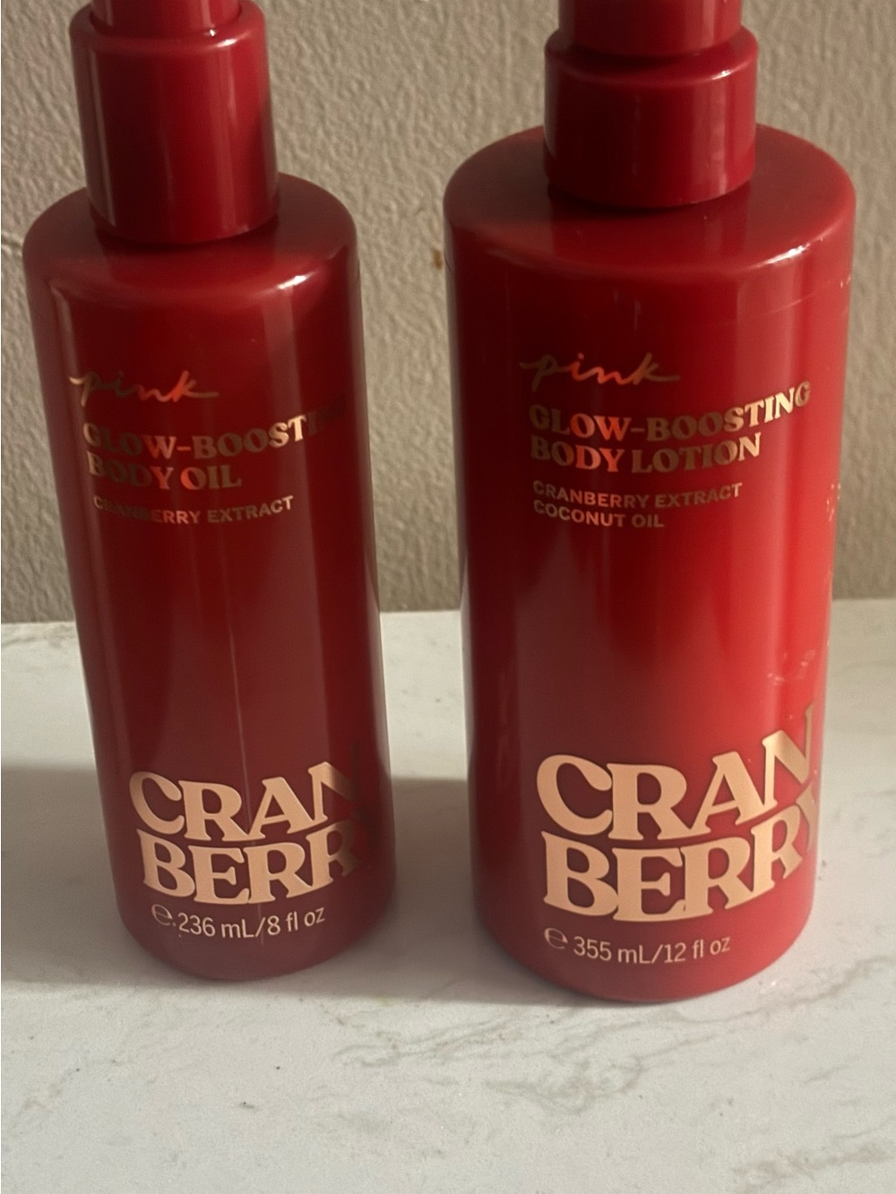 PINK Victoria's Secret Cranberry Glow-Boosting Body Lotion & Body Oil — Red
